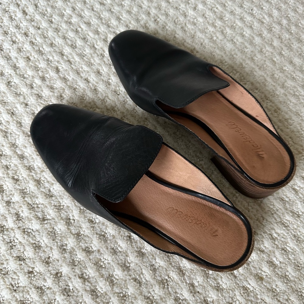 Madewell The Willa Black Leather Loafer Mules